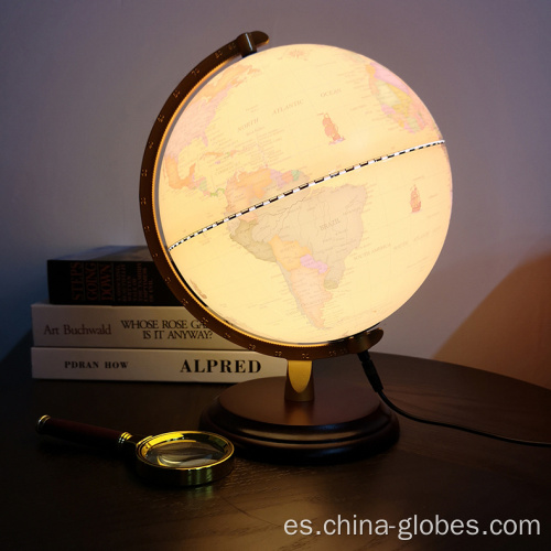 Globo terráqueo antiguo iluminado Tierra decorativa